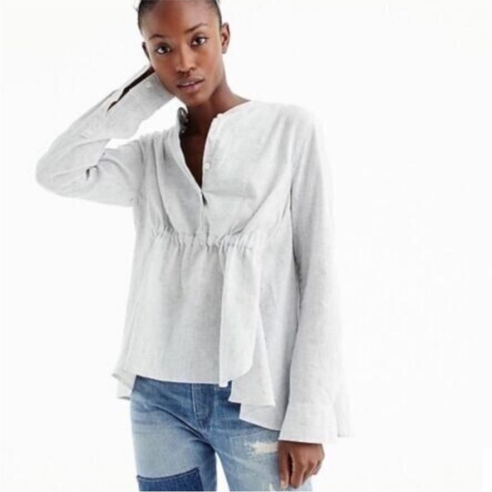 J. Crew Gathered Front Linen and Cotton Stripe Popover Shirt